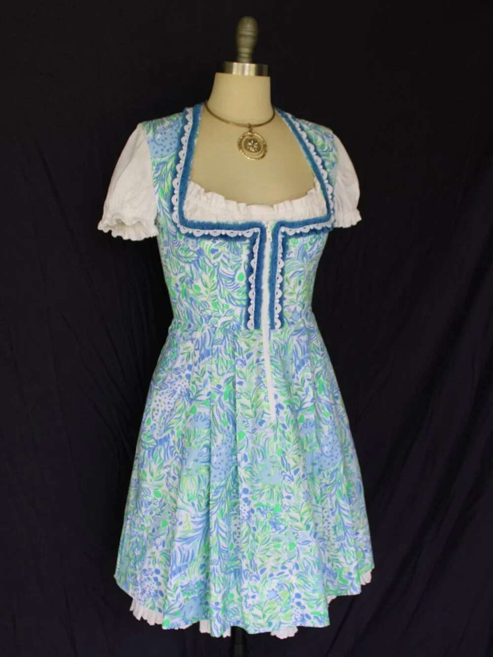Custom Lilly Pulitzer trachten German Bavarian Dirndl corset dress crochet lace - Picture 4 of 12